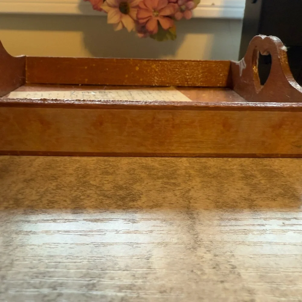 Cream and Brown Storage Tray with Heart Handles